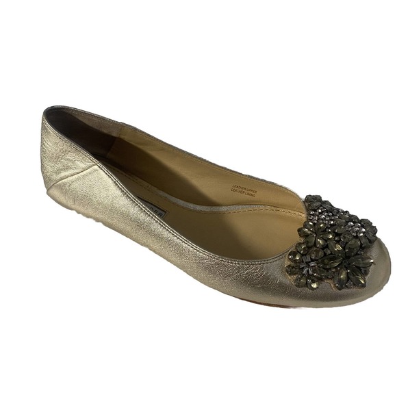 Vera Wang Lavender Label Shoes - Vera Wang Lavender Gold Ballet Flat Leather Embellished Jeweled Round To…